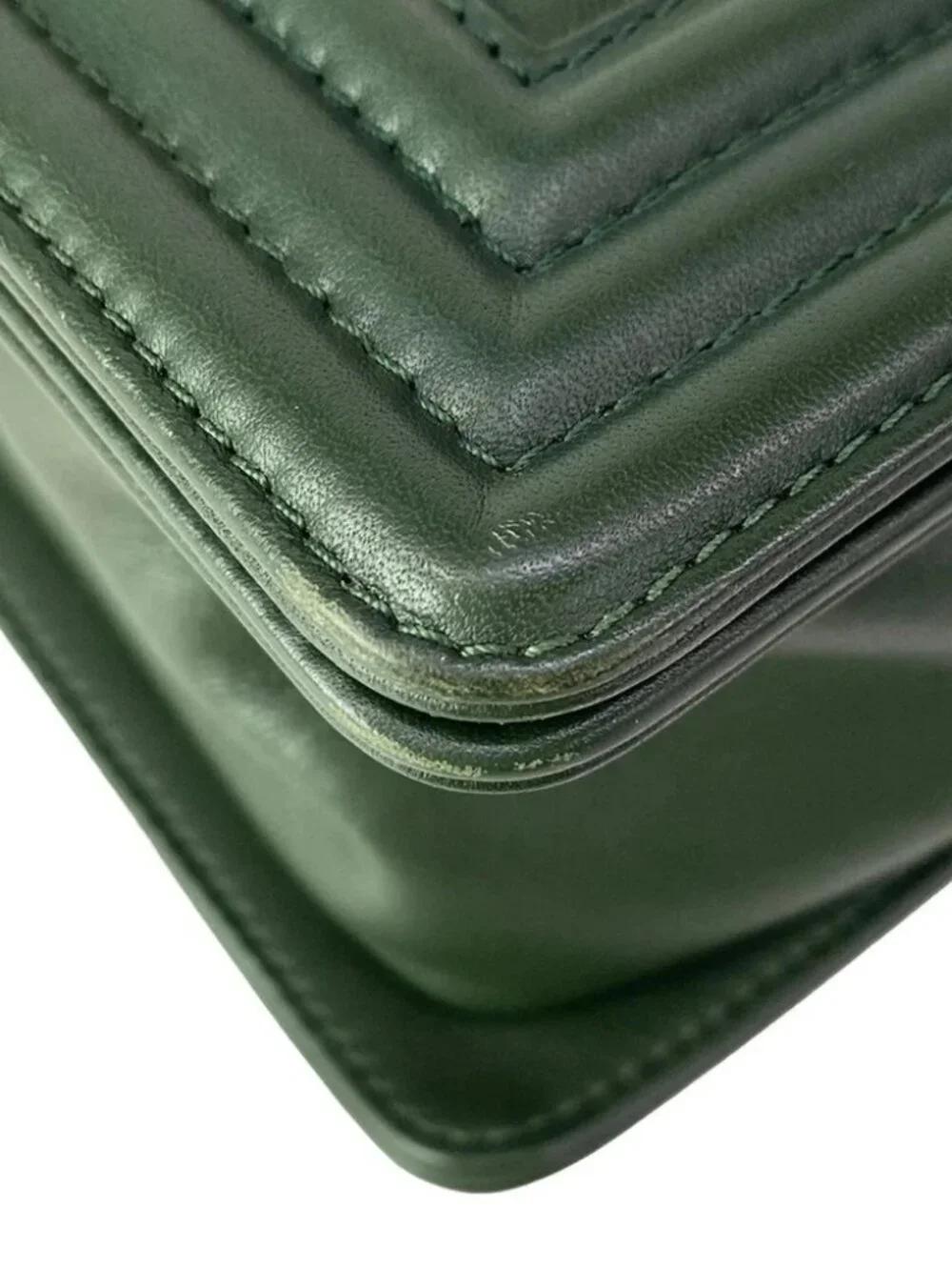 CHANEL Boy Chanel /Matelasse Dark Green Leather Shoulder Bag gold hardware